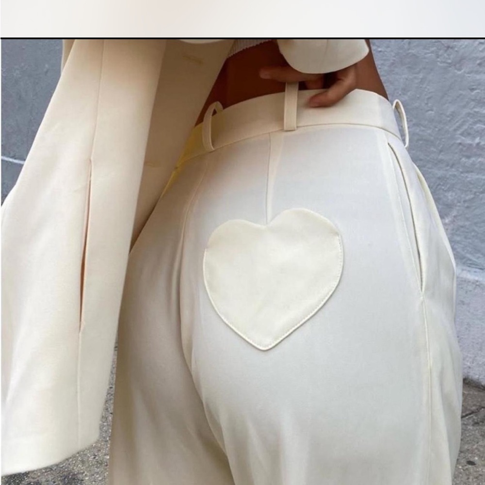 Mirror Palais Brand New Cream/Yellow Heart Detail Trousers